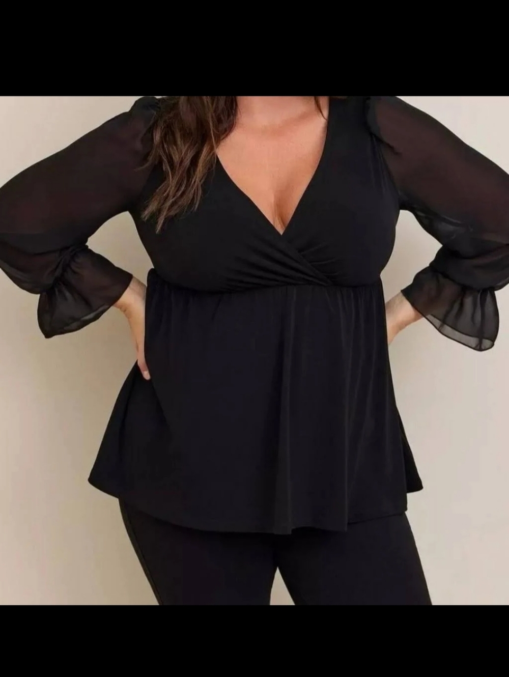 torrid Black Long-Sleeve Surplice Blouse